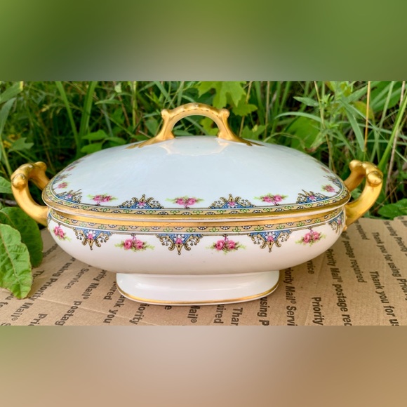 Vintage Limoges France Vignaud Square Gold Trim Lidded Vegetable Serving Bowl - Picture 15 of 16